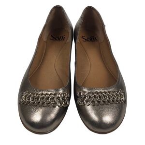 Womens Sofft Metallic Silver Chain Flats Sz 6.5